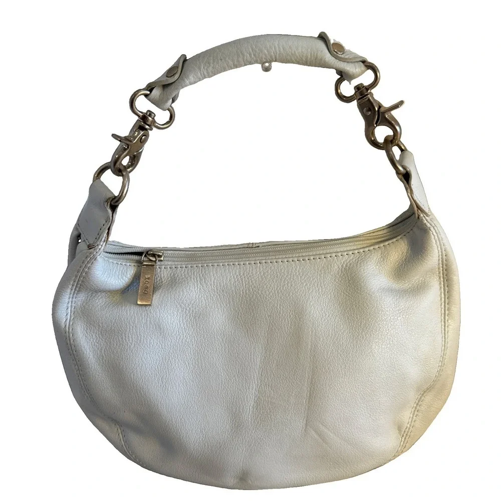 HOBO INTERNATIONAL White Pebbled Leather Hobo Bag Purse Zip Close Snap Handles